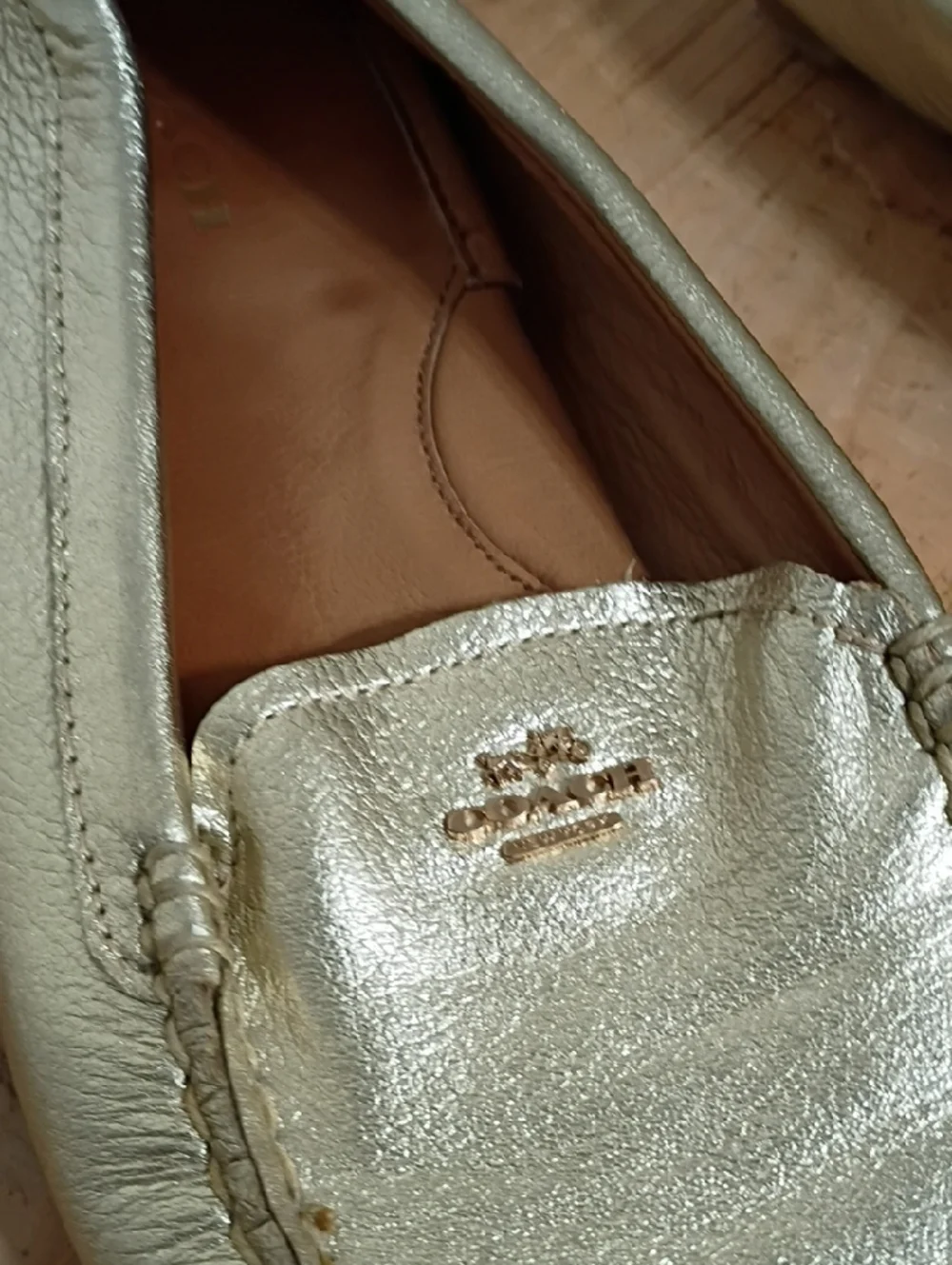 Coach Gold Amber Metallic Slip On Loafer Size 8.5 - Picture 2 of 9